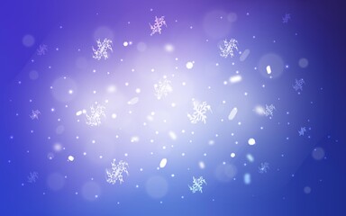 Light Pink, Blue vector template with ice snowflakes. Snow on blurred abstract background with gradient. The pattern can be used for year new  websites.