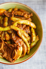 closeup of beef short rib stew with long beans