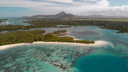 Aerial view from drone of Benitiers Island, Mauritius