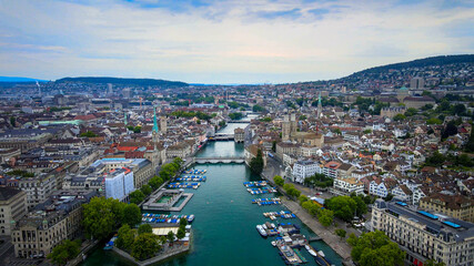 The city of Zurich in Switzerland from above - drone footage