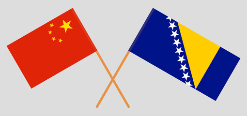 Crossed flags of China and Bosnia and Herzegovina