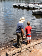 grandfather and son fishing