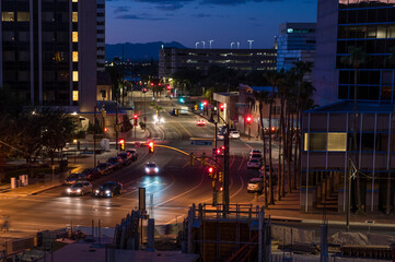 Fototapeta premium City traffic and buildings at night