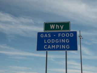 Small town sign of Why, Arizona