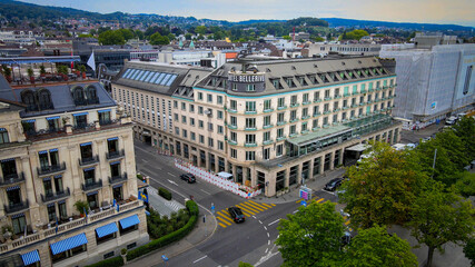 Flight over the city of Zurich in Switzerland - aerial view