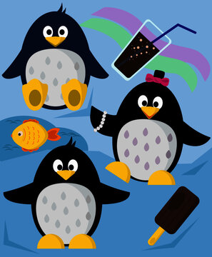penguin cartoon set