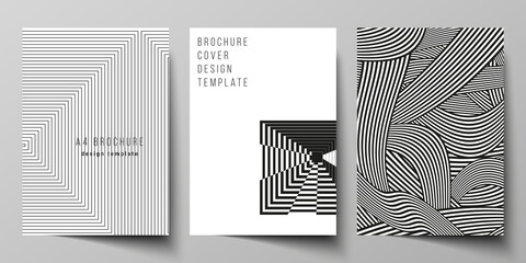 Vector layout of A4 format modern cover mockups design template for brochure, magazine, flyer, booklet, report. Trendy geometric abstract background in minimalistic flat style with dynamic composition