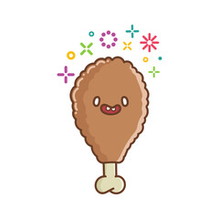 kawaii fried chicken drumstick icon cartoon illustration