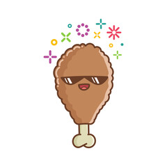 kawaii fried chicken drumstick icon cartoon illustration