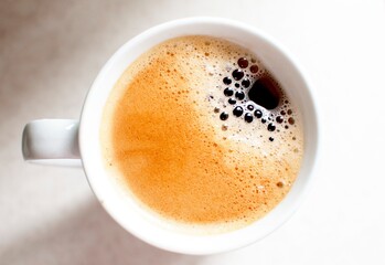 Coffee collection top view - Espresso Cup with bubbles. Isolated on the table.