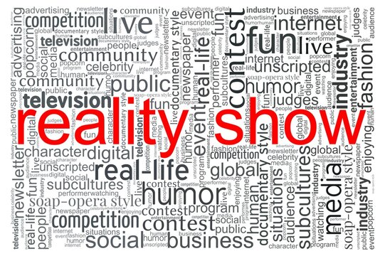 Reality show word cloud isolated on a white background