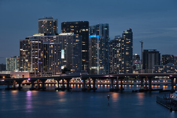 Fototapeta na wymiar Miami city skyline at night