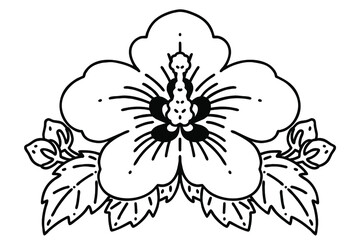 Mugunghwa or Rose of Sharon. the national flower of South Korea. Vector line art illustration.
