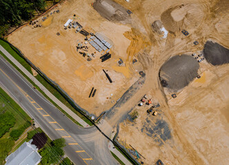 Landscape of construction aerial view on the preparation of the work for new construction
