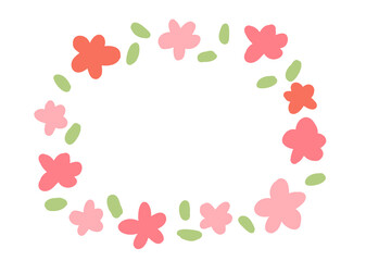 北欧風ピンクのお花と葉の手描きフレーム
