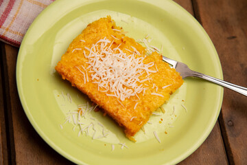 Sweet green corn cake with coconut