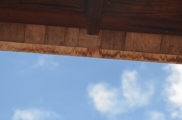 wooden window on blue sky