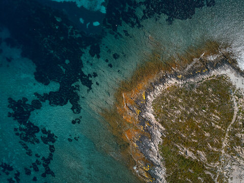 Aerial view of Isola della Pelosa isle in Stintino, Sardinia, Italy.