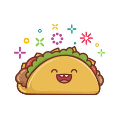 kawaii smiling mexican taco icon cartoon illustration