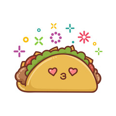 kawaii smiling mexican taco icon cartoon illustration