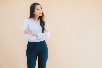 Portrait beautiful young asian business woman in action