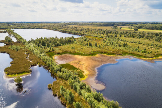 Aerial view of partly dried out lakes, Engbertsdijksvenen, Twente, Netherlands
