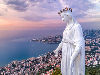Aerial view of Lady of Lebanon, Harissa, Lebanon