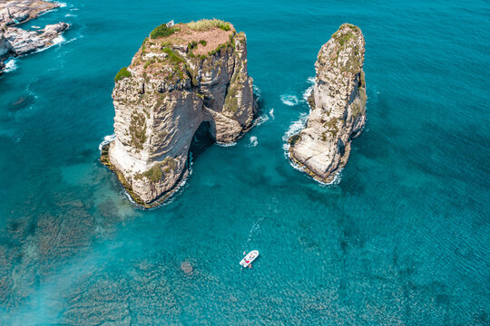 Aerial view of Raouche Rocks, Beirut, Lebanon