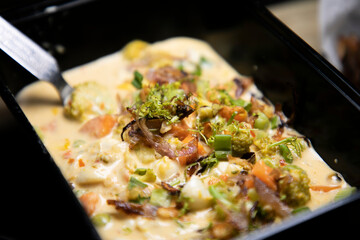 Khow Suey With White Sauce and Burnt Roasted Fried Onion Italian Cuisine