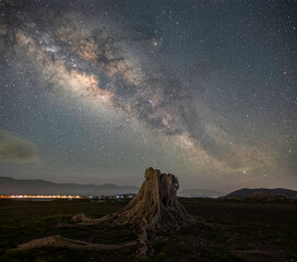 At night have stars, milky way and galaxies filled the dark sky.
