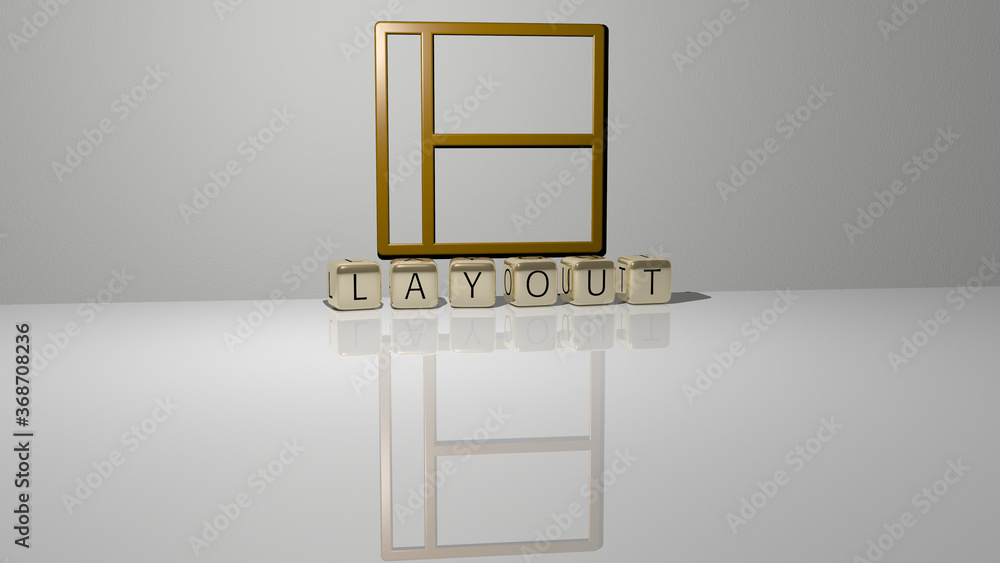 Poster 3d illustration of layout graphics and text made by metallic dice letters for the related meanings o