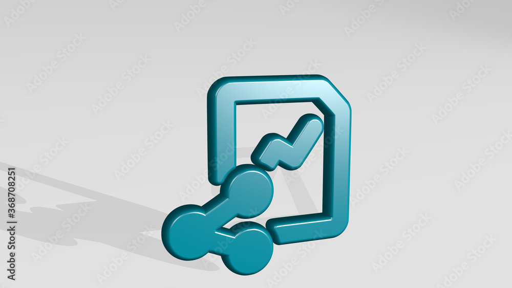 Poster data file share stand with shadow. 3d illustration of metallic sculpture over a white background wit