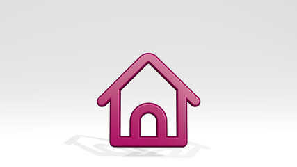 HOUSE from a perspective with the shadow. A thick sculpture made of metallic materials of 3D rendering. building and architecture