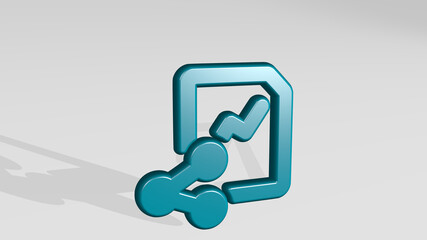 DATA FILE SHARE stand with shadow. 3D illustration of metallic sculpture over a white background with mild texture. business and concept