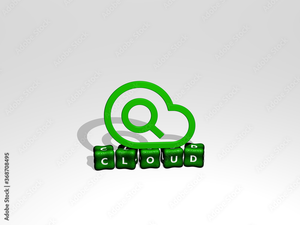 Aufkleber 3d graphical image of cloud vertically along with text built by metallic cubic letters from the top 
