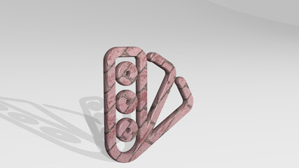 COLOR PALETTE SAMPLE casting shadow with two lights. 3D illustration of metallic sculpture over a white background with mild texture. abstract and design