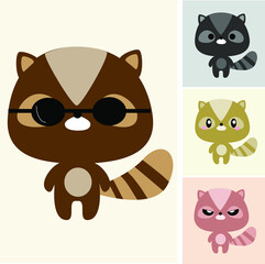 cute raccoon cartoon vector set