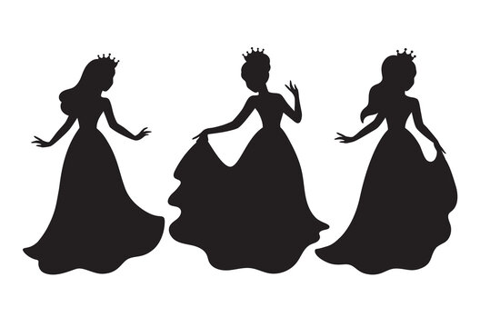 Princess in formal dress silhouette image vector illustration.