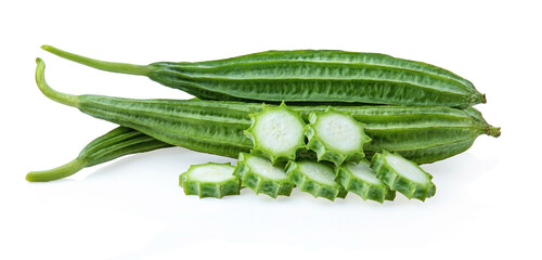 Fresh Angled luffa fruit isolated on white background
