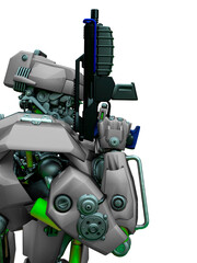 Naklejka premium mechanical soldier holding a gun close up
