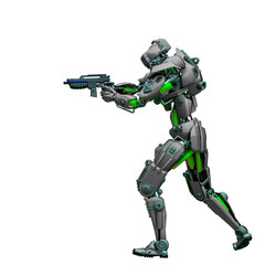 mechanical soldier walking and aiming
