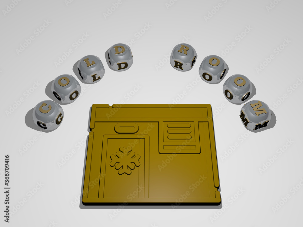Aufkleber 3d graphical image of cold room vertically along with text built around the icon by metallic cubic l