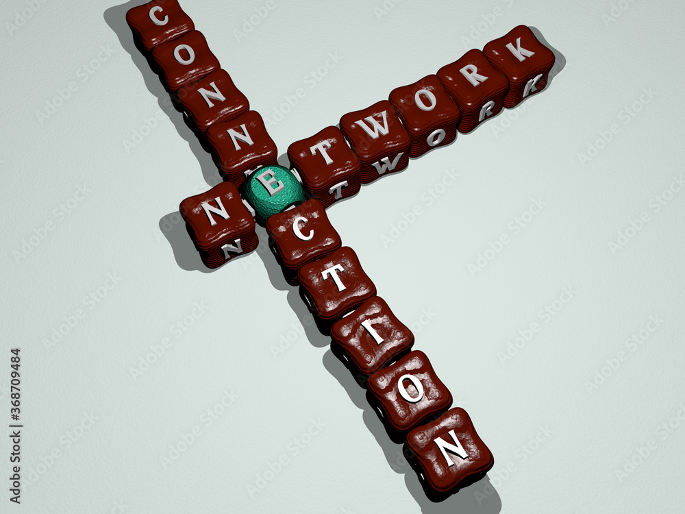 Poster network connection combined by dice letters and color crossing for the related meanings of the conce