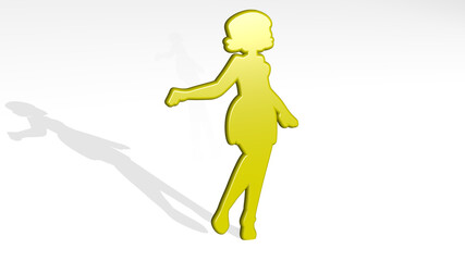 girl from a perspective with the shadow. A thick sculpture made of metallic materials of 3D rendering. beautiful and background