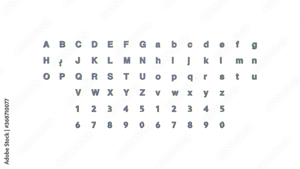 Poster full set of english letters in 3d illustrations separated to two sides for matching perspectives, li
