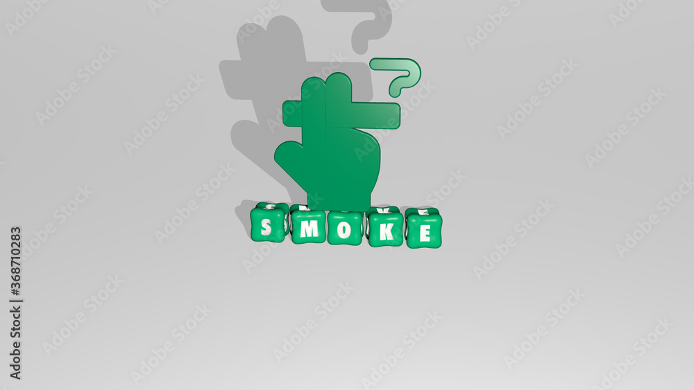Poster 3d illustration of smoke graphics and text made by metallic dice letters for the related meanings of