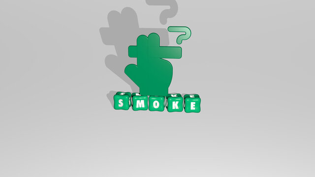 3D illustration of SMOKE graphics and text made by metallic dice letters for the related meanings of the concept and presentations. background and abstract