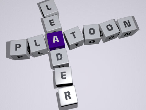 platoon leader combined by dice letters and color crossing for the related meanings of the concept. business and illustration