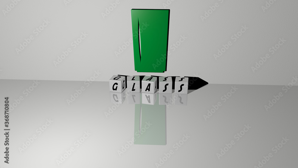 Poster 3d illustration of glass graphics and text made by metallic dice letters for the related meanings of