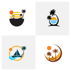Set of Summer Beach logo design Vector, Beach logo template design concept, Creative icon
